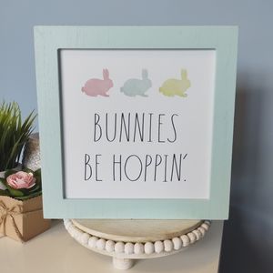 NWT Rae Dunn Bunnies Be Hoppin Wood Sign